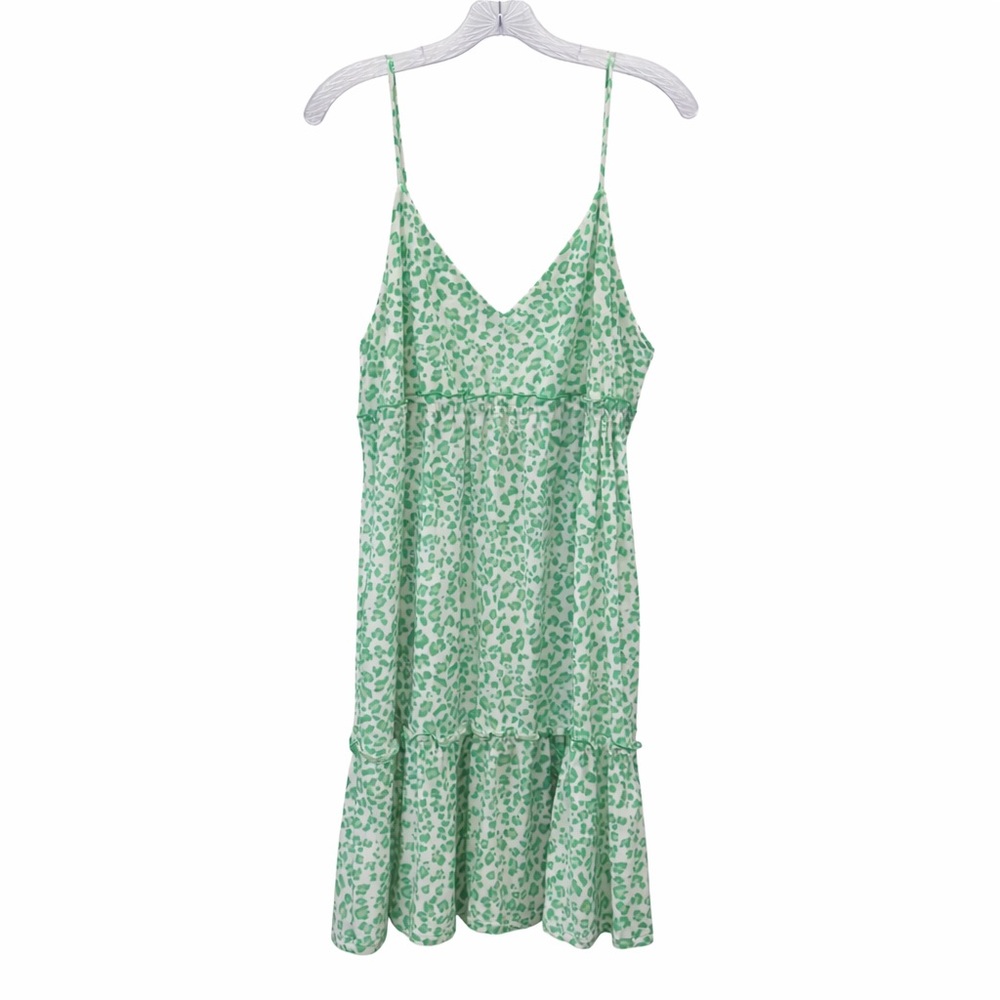 Culture Code Green Leopard Print Midi Dress XL Tiered Pockets NWT